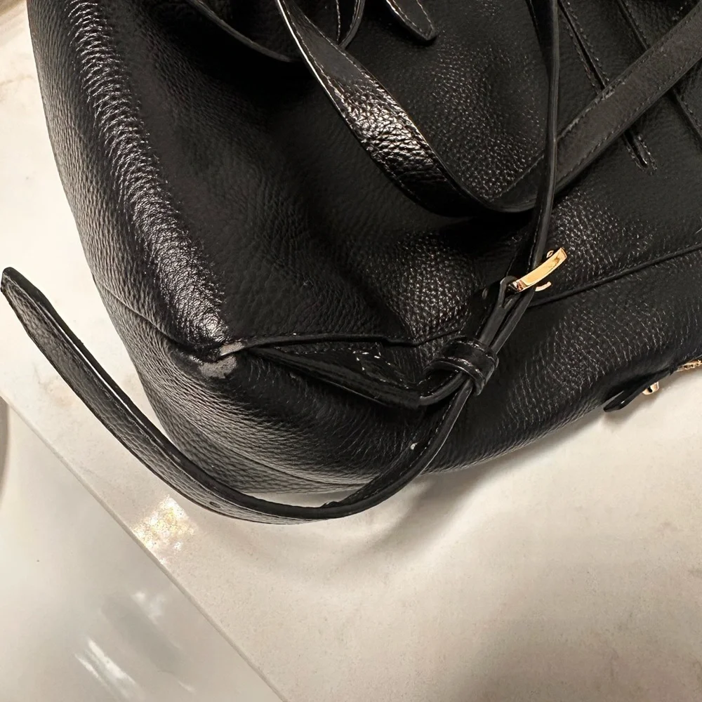 Michael Kors Black Textured Backpack with Gold Accents